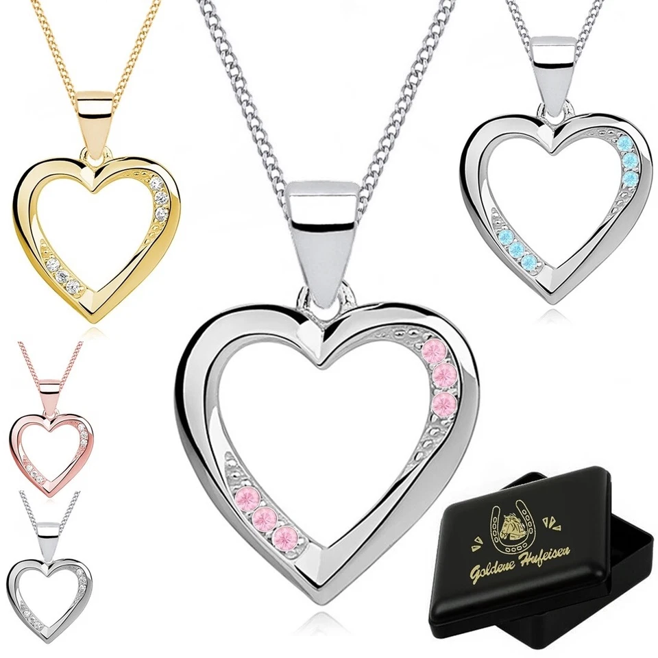 Herz Kette Zirkonia Anhänger 925 Sterling Silber Gold Silber Halskette Ji42 - Bild 1 von 3