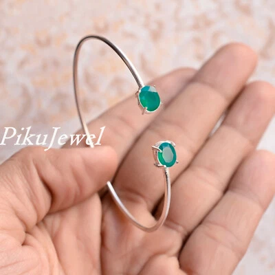 Bracciale semplice in argento sterling 925 con pietre preziose taglio ovale i... - Immagine 1 di 4