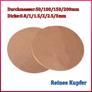 Metallblech Rund Kupferblech Massiv Kupfer Dicke 0.8mm bis 5mm Φ 50mm bis 200mm - Picture 1 of 6