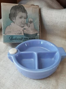 Vintage Hankscraft Keramik blau Babynahrung wärmende Schale/Keramik Korkkappe - Bild 1 von 12