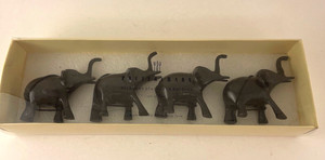 Pottery Barn African Elephant Place Card Holders Set of 4 Dark Brown Metal NEW