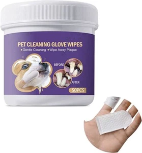 50x Pet Cat/Dog Care Cleaning Wipe Ear Eye Tear Stain Teeth Cleaning Finger Wipe - Picture 1 of 6