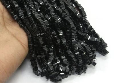 Natural Black Spinel Square Shape Smooth Heishi beads Size 5 MM Gemstone - Image 1 of 4