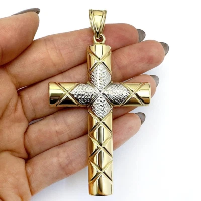 Colgante Cruz Oro Blanco 14K Corte Diamante 3.1" Foto 1 de 4