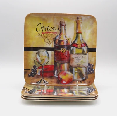 MELAMINA CUPÉ CUADRADO PLATOS ENSALADA MOTIVO VINO POR CERTIFICADO INTERNACIONAL S/4 NUEVO Foto 1 de 4