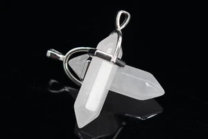 2Pcs 39x8MM Crystal Clear Quartz Hexagonal Pointed Pendant AAA Silver Plated Cap - Picture 1 of 3