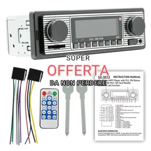 Stereo Vintage Per Auto D' epoca Bluetooth Radio MP3 Vivavoce USB SD AUX Musica - Foto 1 di 11