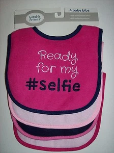Luvable Friends Bibs Girls 4pc Set Select Ready My Selfie Wild at Heart OSFM  - Picture 1 of 9