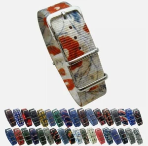 Bracelet de montre HNS unique graphique fleurs rouges marine balistique nylon NT177 - 20 mm - Photo 1 sur 3