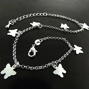 Anklet 925 Sterling Silver Filled Solid Ladies Real Butterfly Charm Link 25cm - Picture 1 of 3