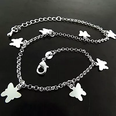 Anklet 925 Sterling Silver Filled Solid Ladies Real Butterfly Charm Link 25cm - Image 1 of 3