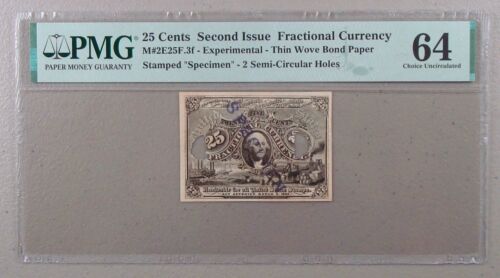 New ListingSecond Issue Experimental Face 25c Fractional Currency Note Pmg Uncirculated 64