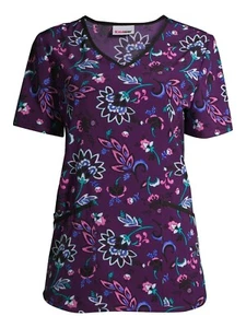 Womens Floral Scrub Top Purple Paisley S M L - V Neck - Scrubstar - Picture 1 of 6