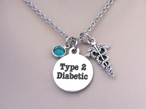 Type 2 Diabetic Necklace, T2D Alert, Diabetes Jewelry, Medical Alert Necklace  - Picture 1 of 5