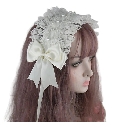 Women Girls Lolita Hair Hoop Maid Anime Cosplay Headwear Ribbon Bowknot Hearband - Image 1 of 4