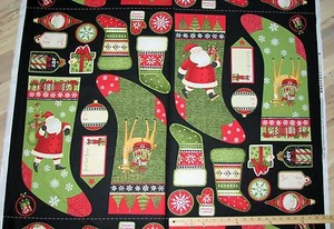 Santa's Gifts Stockings Socks Label Tag Debbie Mumm Christmas Fabric 29" #67486 - Picture 1 of 3