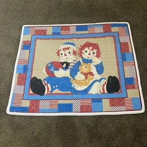 Vintage Raggedy Ann And Andy Fabric Piece Vintage Quilted Soft Edges 42x35 - Picture 1 of 13