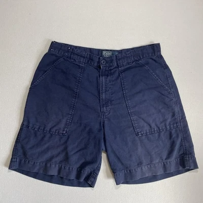 Pantalones Cortos Vintage Polo Ralph Lauren Para Hombre 33 Azul Lino Algodón Chino Bolsillos Utilitarios Foto 1 de 4