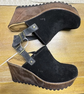 BOC Women’s Black Platform Clogs Mules Wedge Slingback Brown Size 8M Boho Hippie - Image 1 of 4