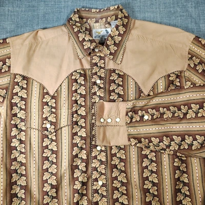 Panhandle Slim Shirt Mens Large Multicolor Leaves Western Long Sleeve Pearl Snap - Image 1 of 4