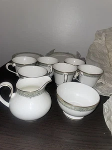 Royal Doulton "Isabella" Bone China Trio White, Green, Gold - Picture 1 of 5