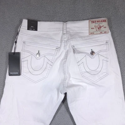 True Religion Ricky Relaxed Straight Jean Mens 30x34 White Flap Pocket Horseshoe - Image 1 of 4