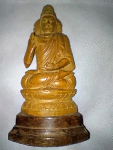 Antique Hand Carved Wooden Buddha Statue,Collectible,  7.25 Tall With Base. READ - Picture 1 of 24