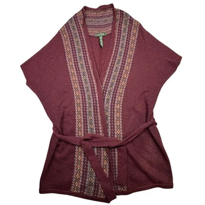 Chaleco Cárdigan Lauren Ralph Lauren Fair Isle Cinturón S/M Lana Cachemira Borgoña Foto 1 de 4