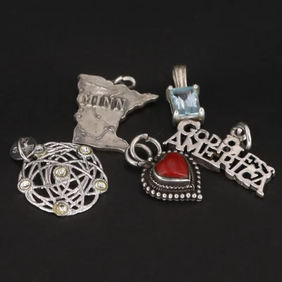 Plata de Ley - Lote de 5 Colgantes Collar Corazón Topacio Coral Surtido - 8g Foto 1 de 4