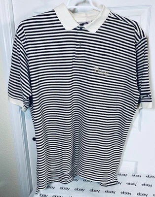 Slazenger мужской XL черный желтовато-коричневый полоски гольф рубашка-поло короткий рукав * Reames GC логотип T - Изображение 1 из 4