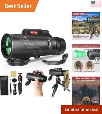 80x100 HD Monocular Telescope for Smartphones - Night Vision & Tripod Included - Image 1 of 4