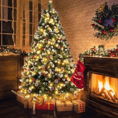 Christmas Tree with LED Lights&Snow Flocked Pine Cones Berries Xmas Decorations - Image 1 of 4