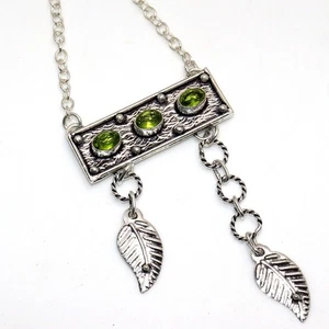 Peridot 925 Silver Plated Gemstone Necklace 18" Aesthetic Jewellery GW - Picture 1 of 3