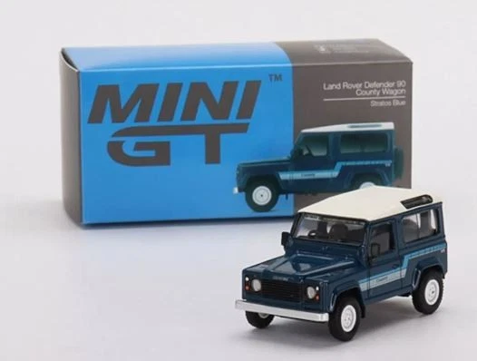 Mini GT MGT00353LHD Land Rover Defender 90 County Wagon Stratos Blue Die Cast...