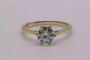 925 Silver Moissanite Solitaire Ring 14k Yellow Gold Plated 1 Ct - Size 6 - Picture 1 of 4
