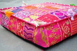 35" Indian Handmade Square Patchwork Home Decorative Floor Cushion Cover Dog Bed - Picture 1 of 4