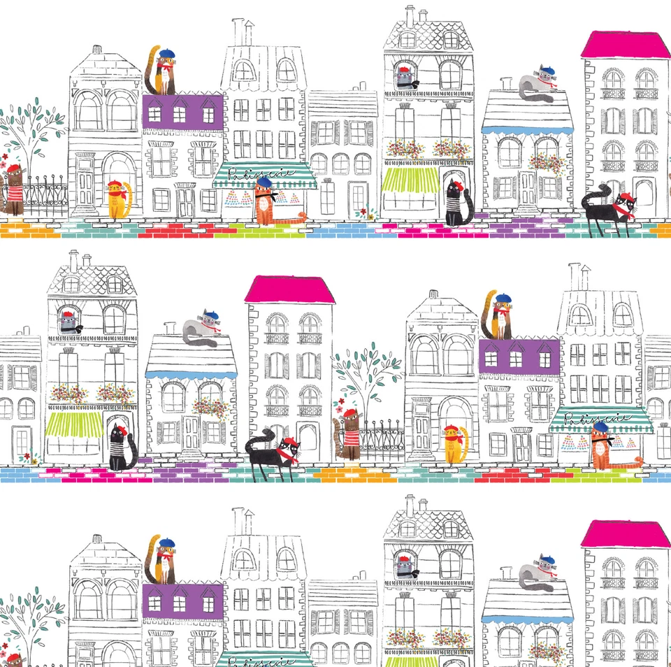 GATOS EM PARIS ~ Gatinho Francês ~ Listras Grandes ~ Casa ~ Terry Runyan para Benartex - Imagem 1 de 1