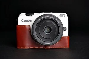 Handmade Genuine real Leather Half Camera Case Camera bag cover for CANON EOS-M2 - Picture 1 of 9