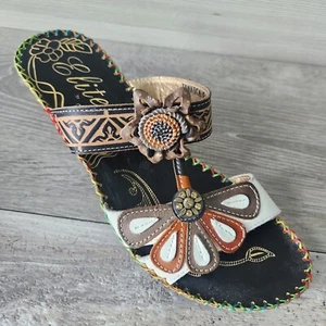 Elite by Corkys sandali donna taglia 8 giamaica pelle floreale boho hippie zeppa - Foto 1 di 17
