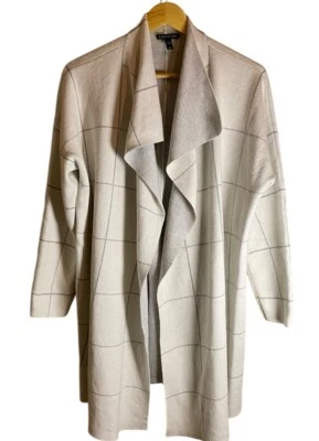 Suéter abierto ventana blanco gris algodón orgánico Eileen Fisher talla L Foto 1 de 4