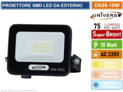 FARO PROIETTORE SMD LED FLOODLIGHT 10W SLIM IP65 COLORE NERO - 3000K 4000K 6500K - Immagine 1 di 3