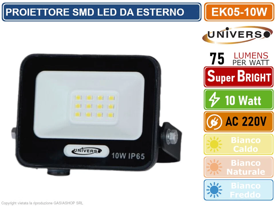 FARO PROIETTORE SMD LED FLOODLIGHT 10W SLIM IP65 COLORE NERO - 3000K 4000K 6500K - Immagine 1 di 3