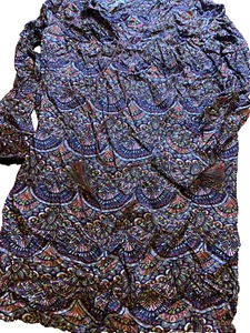 Chelsea & Violet Brown Purple Shift Dress Size S Long Sleeve V Neck Loose Tassel - Picture 1 of 10