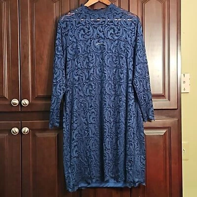 Vestido Vaina Isaac Mizrahi Azul Verde Floral Manga Larga Cuello Alto Talla 1X Foto 1 de 4