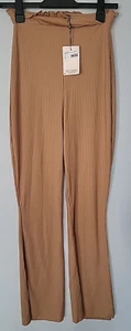 Missguided Womens Flare Trousers Stone Size Uk 8 High Elastic Waist Stretch - Picture 1 of 10