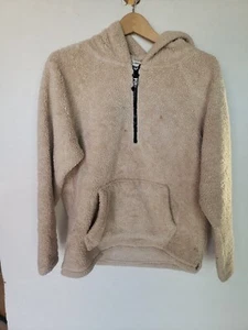 PINK BY VICTORIA'S SECRET WOMEN'S HOODED FUZZY 1/Z ZIP JACKET TAN XS - Picture 1 of 6