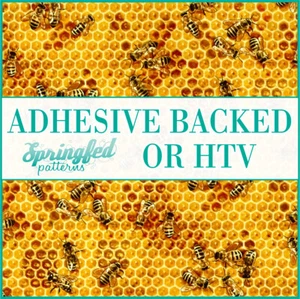 HONEYCOMB & BEES Pattern Adhesive Vinyl or HTV Heat Transfer Vinyl Honey Bees - Picture 1 of 2