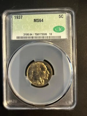 1937 Buffalo Nickel CAC MS 64 - Image 1 of 2