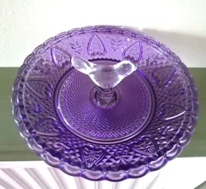 Glass Pedestal Trinket Dish Purple Clear Bird Moulded Ornate Jewellery Bowl Boho - Picture 1 of 9