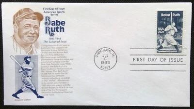 Scott 2046 FDC Babe Ruth George Herman Baseball Yankees Braves Aristocrat Cachet - Image 1 of 3